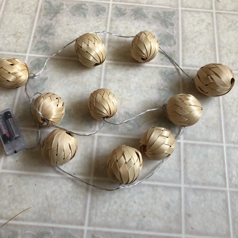 Woven Wooden Ball Light Up Garland 45” long